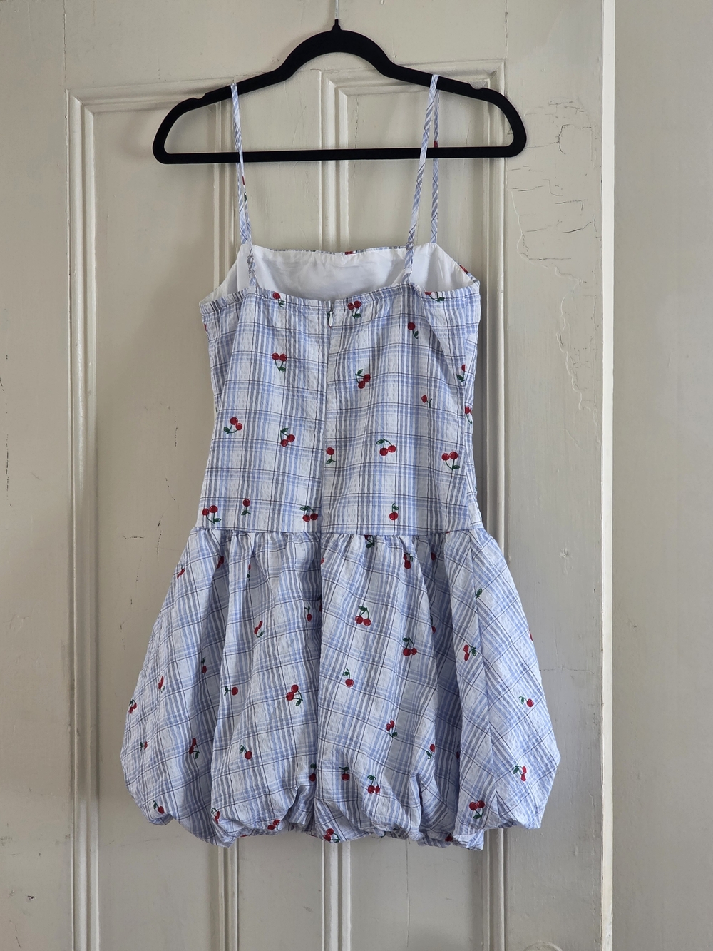 Blue Plaid Cherry Print Sundress Size M - Picture 2 of 4